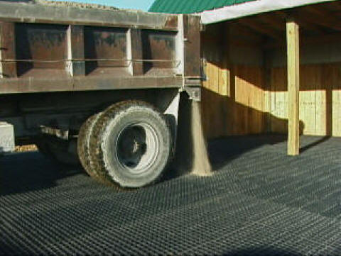 Dumping Sand onto Grid Dumping sand onto Sub-Surface Grid in a run-in-shed